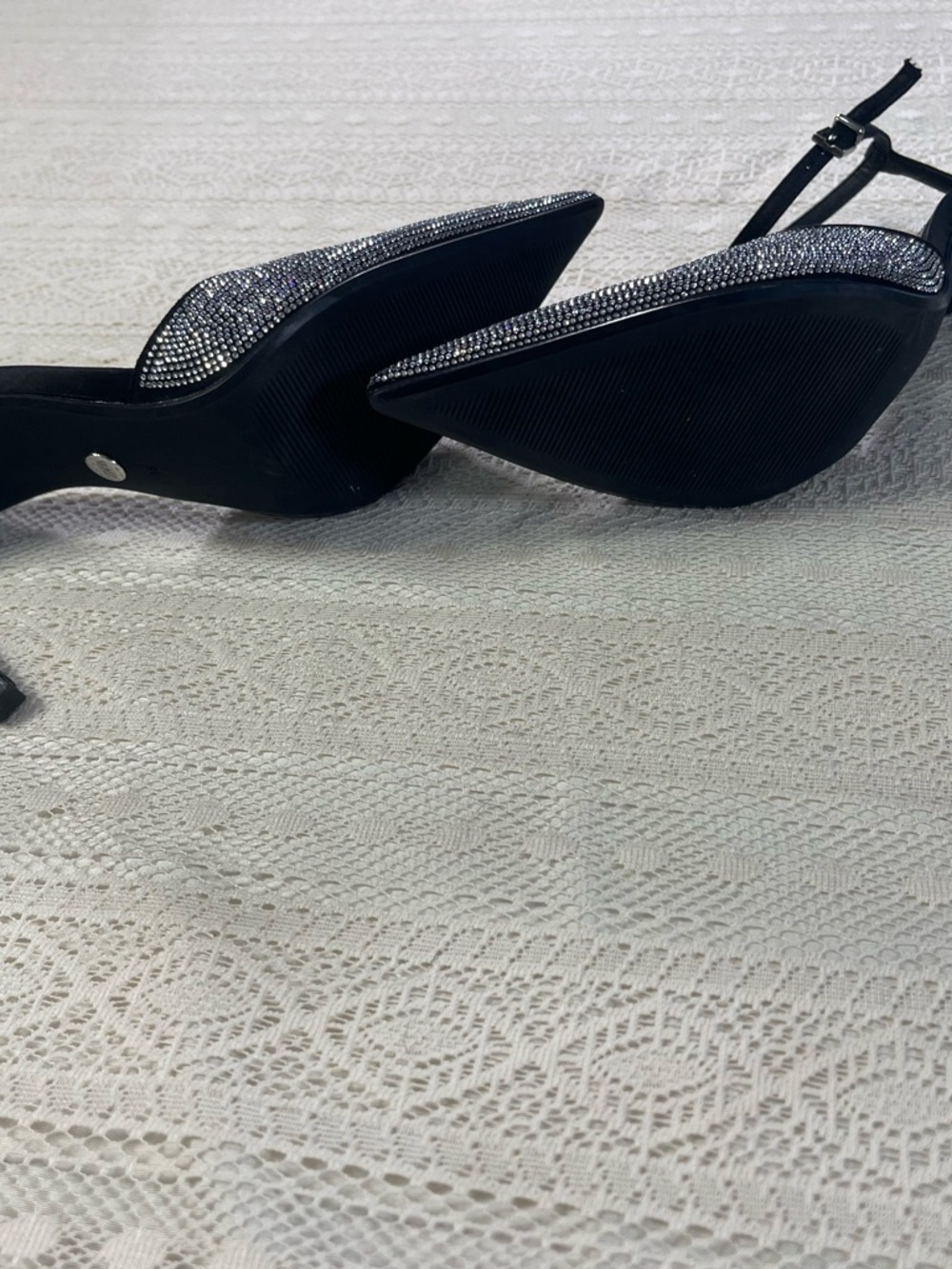 Zara Black Slingback Heels with Silver Rhinestone Pointed Toes - Picture 5 of 7
